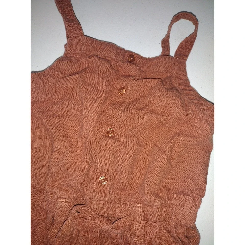 Old Navy Girls Terracotta Rust Linen Blend Button Front Romper‎ Size S 6-7